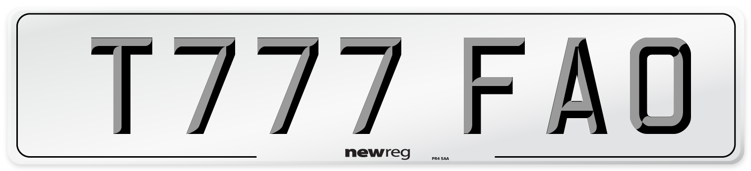 T777 FAO Number Plate from New Reg